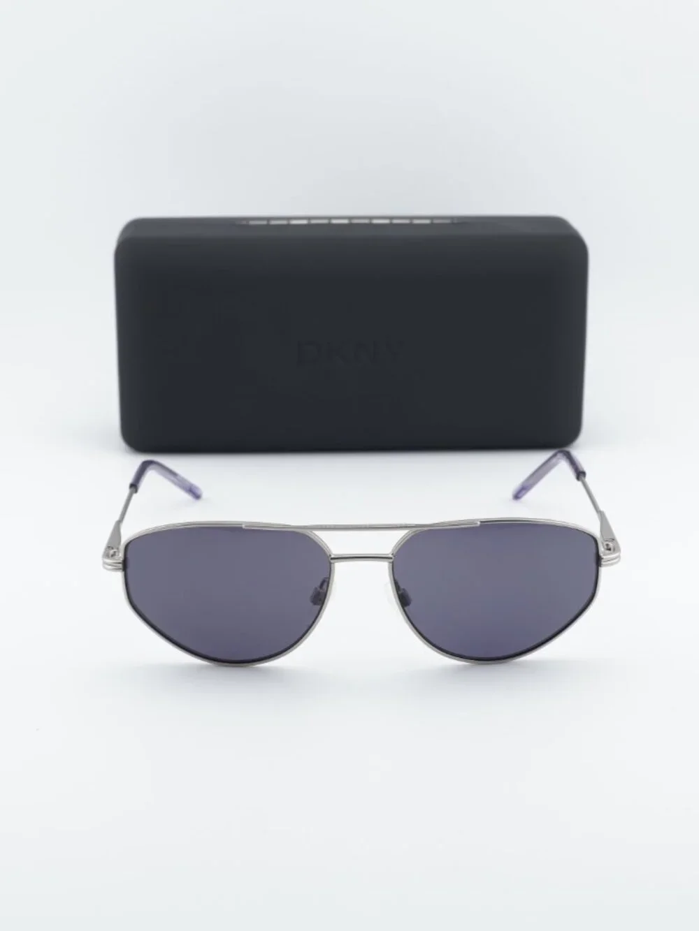 DKNY DK117S 040 Square Sunglasses - Satin Silver/Grey